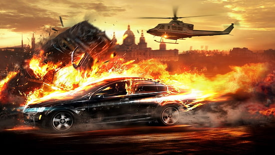 samochód, pożar, wybuch, Tapety HD HD wallpaper