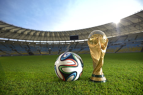 白と青のサッカーボール、ボール、スポーツ、サッカー、ブラジル、ボール、スタジアム、カップ、マラカナン、ブラスカ、マリオフィリョ、マラカナンスタジアム、ワールドカップ2014、 HDデスクトップの壁紙 HD wallpaper