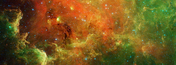 Une famille stellaire étendue, illustration abstraite orange et verte, espace, Fond d'écran HD