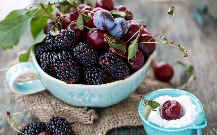 Fruit, berries, blackberries, cherries, plums, Fruit, Berries, Blackberries, Cherries, Plums, HD wallpaper