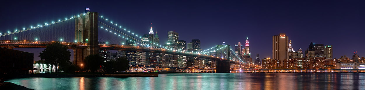 Brooklyn Bridge at Night, Brooklyn Bridge, New York, United States, New York, City, Travel, Night, Photoshop, River, Urban, Bridge, Brooklyn, Panoramic, Manhattan, Downtown, Explore, Tour, visit, usa, newyork, landmark , wschodnia rzeka, najstarsze mosty, atrakcje turystyczne, Tapety HD HD wallpaper