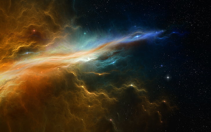 Glow Cosmos Galaxy, carta da parati cosmica gialla e blu, 3D, spazio, stella, bagliore, galassia, Sfondo HD