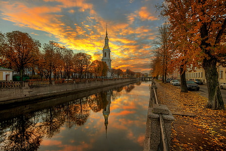 St. Petersburg, musim gugur, jam emas, St. Petersburg, awan, refleksi, musim gugur, Wallpaper HD HD wallpaper