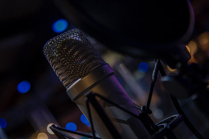 gray and black condenser microphone, microphone, audio, equipment, HD wallpaper