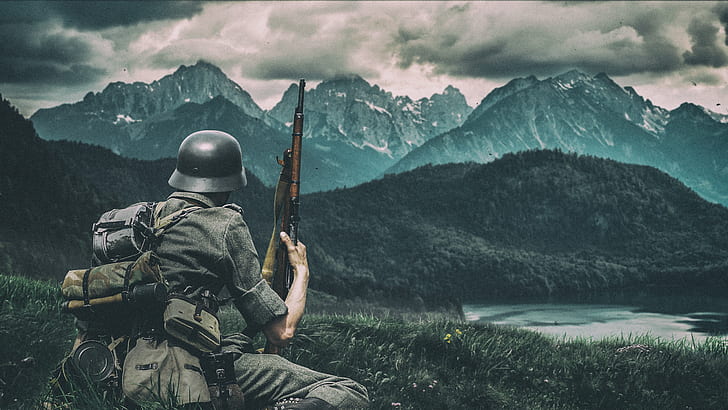 waffen ss, Nazi, Zweiter Weltkrieg, kolorierte Fotos, Berge, HD-Hintergrundbild