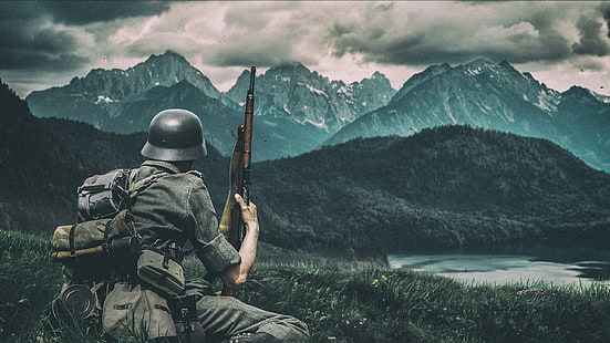  waffen ss, Nazi, World War II, colorized photos, mountains, HD wallpaper HD wallpaper