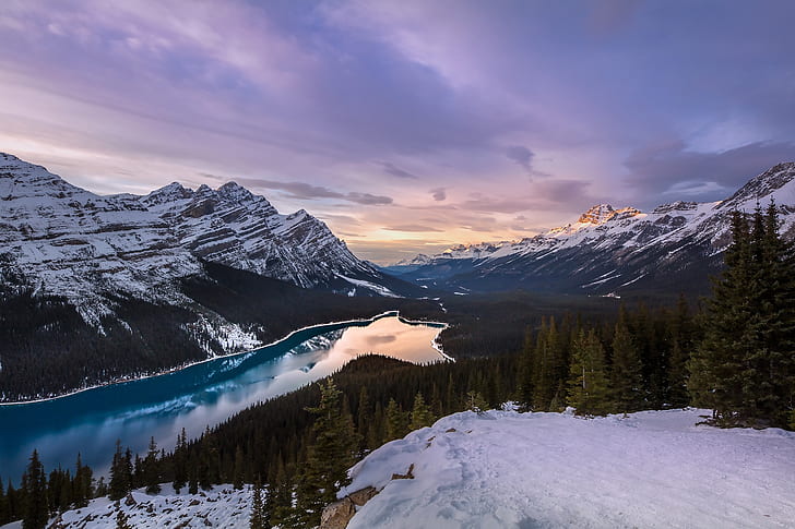 winter, the sky, snow, mountains, Canada, Peyto Lake, Evgeny, HD wallpaper
