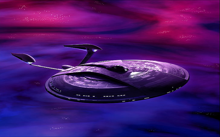 fioletowa obca ilustracja, Star Trek, statek kosmiczny, grafika, mgławica, Tapety HD