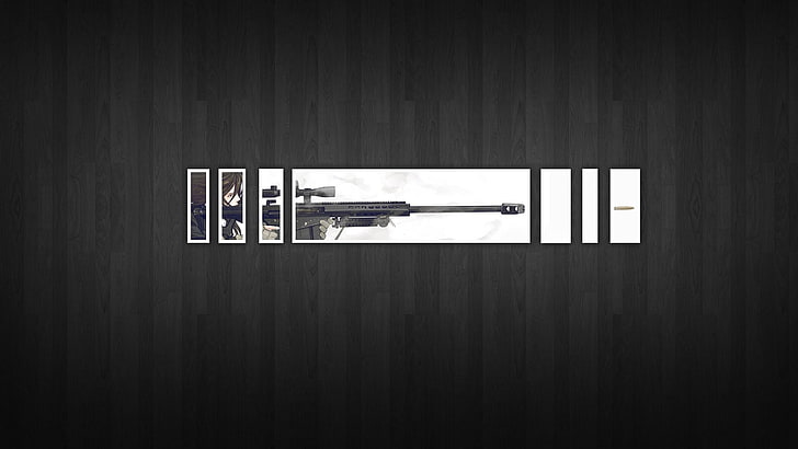 papel de parede preto rifle sniper, rifle sniper, colagem, atiradores, meninas anime, HD papel de parede