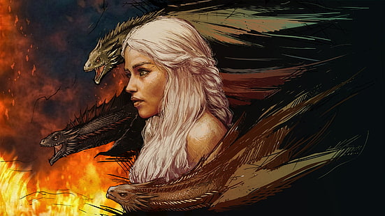 Дейенерис Таргариен, дракон, Игра престолов, огонь, HD обои HD wallpaper