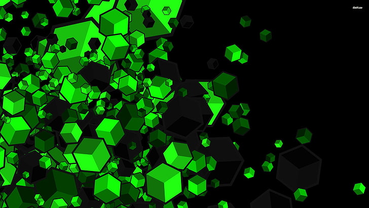 Abstract, Cube, Black, Green, HD wallpaper