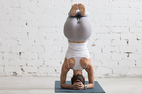 kvinnors grå leggings, kvinna, kvinna, träning, yoga, HD tapet HD wallpaper