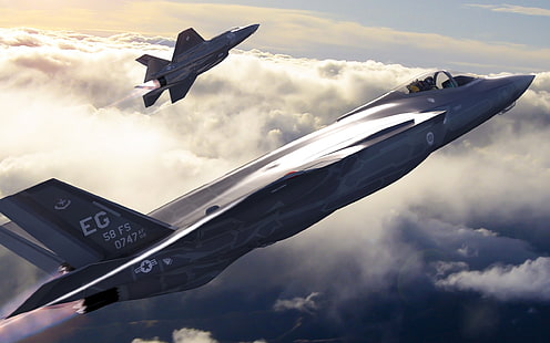 Lockheed Martin F-35 Lightning II, pesawat militer, pesawat, jet fighter, karya seni, Angkatan Udara AS, Wallpaper HD HD wallpaper