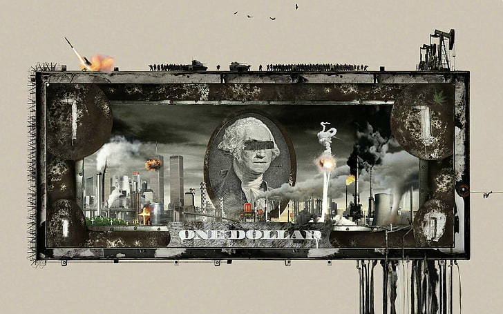 Gemälde von 1 US-Dollar-Banknote, Dollar, Krieg, Geld, apokalyptisch, HD-Hintergrundbild