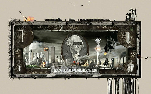 pintura de 1 billete de dólar estadounidense, dólares, guerra, dinero, apocalíptico, Fondo de pantalla HD HD wallpaper