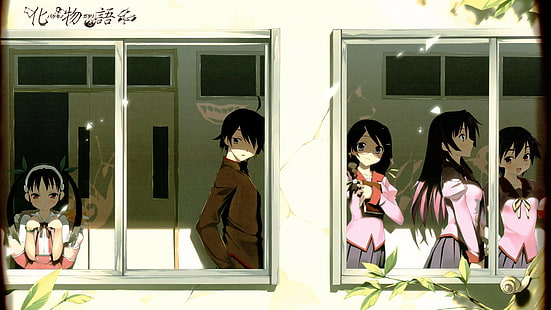 Hachikuji Mayoi, Monogatari Series, Araragi Koyomi, Hanekawa Tsubasa, Senjougahara Hitagi, Kanbaru Suruga, Anime girls, วอลล์เปเปอร์ HD HD wallpaper