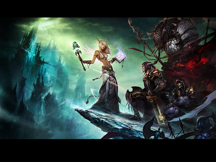 warrior elves dark elf magic books sword digital art world of warcraft fantasy art video games, HD wallpaper