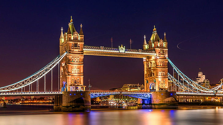 Тауэрский мост, Лондон, мост, Европа, Англия, ночь, HD обои