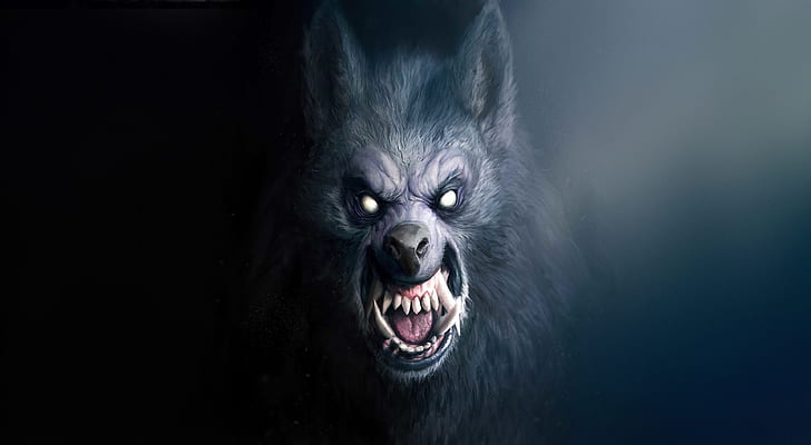 Dark, Werewolf, Face, Scary, Snarl, Tapety HD