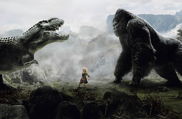 King Kong, T-Rex, Naomi Watts, HD wallpaper