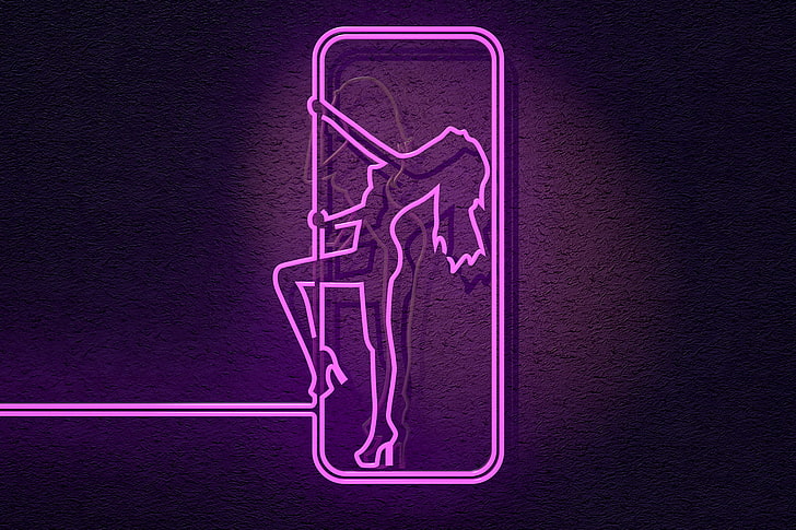 signalisation néon rose, fille, mur, fluorescent, néons, personnage féminin, Fond d'écran HD