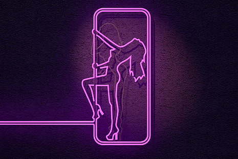 signalisation néon rose, fille, mur, fluorescent, néons, personnage féminin, Fond d'écran HD HD wallpaper