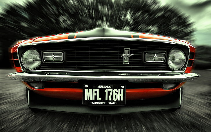 Mustang dos anos 70, cupê Ford Mustang vermelho e preto, Carros, Ford, HD papel de parede