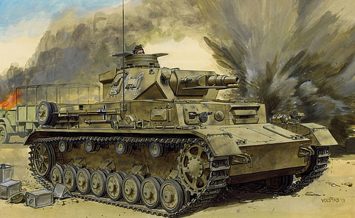 brązowo-czarna tapeta czołgu bojowego, ogień, dym, figura, czołg, samochód, II wojna światowa, czołg, niemiecki, średni, przerwy, Pz.Kpfw., (MIN), IV Ausf. D DAK Tropical Version, Afrika Korps, Afryka Północna, wersja tropikalna, Tapety HD HD wallpaper