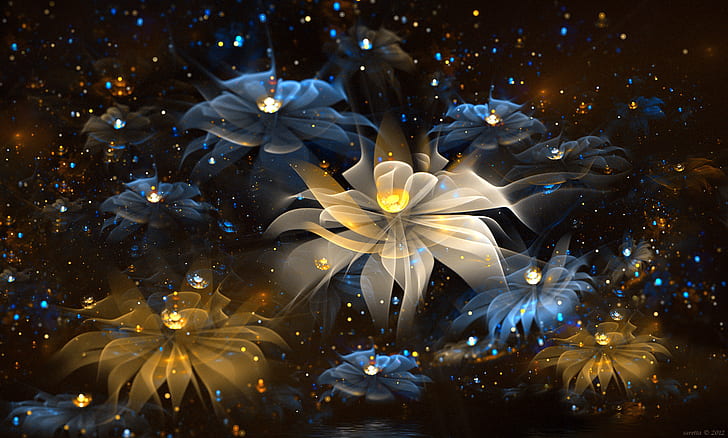 flowers, abstract, fractal flowers, fractal, HD wallpaper