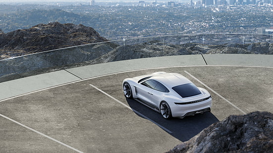 Porsche Taycan, Mobil Listrik, supercar, 800v, ​​putih, Wallpaper HD HD wallpaper