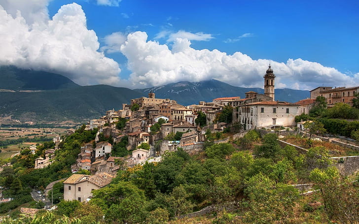 Włochy City View, Włochy, widok, stoki, domy, miasto, przyroda i krajobrazy, Tapety HD