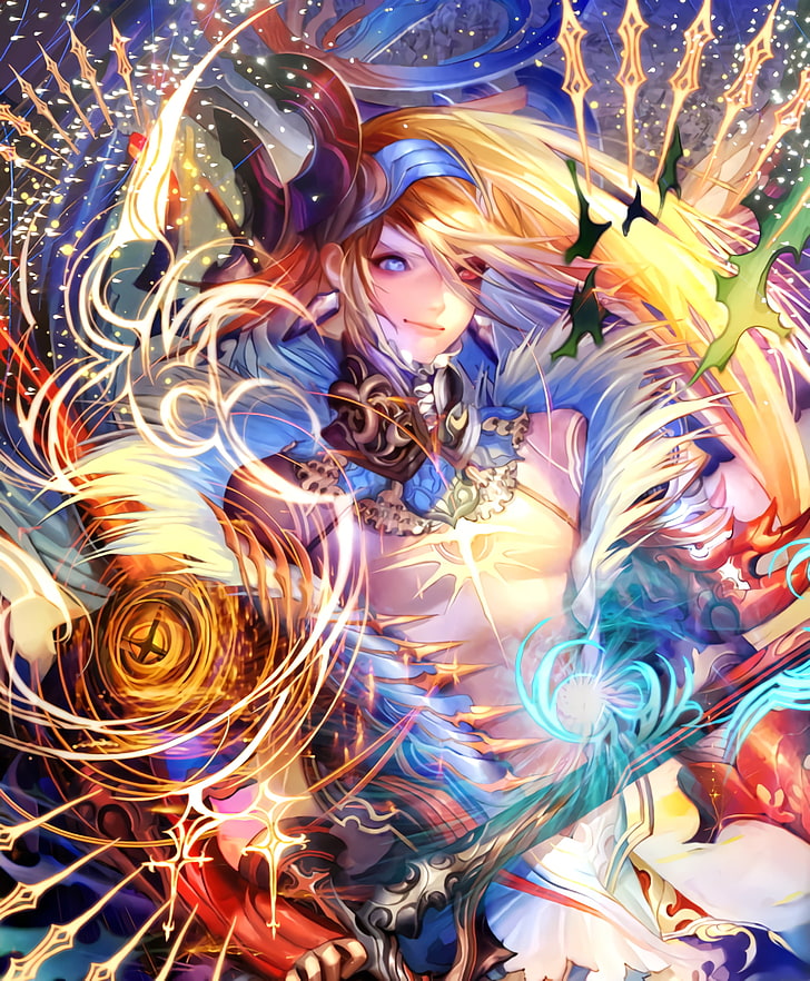 노란 머리 여성 애니메이션 캐릭터 디지털 벽지, Shingeki no Bahamut, Michael (Shingeki no Bahamut), 애니메이션, 천사, HD 배경 화면, 핸드폰 배경화면