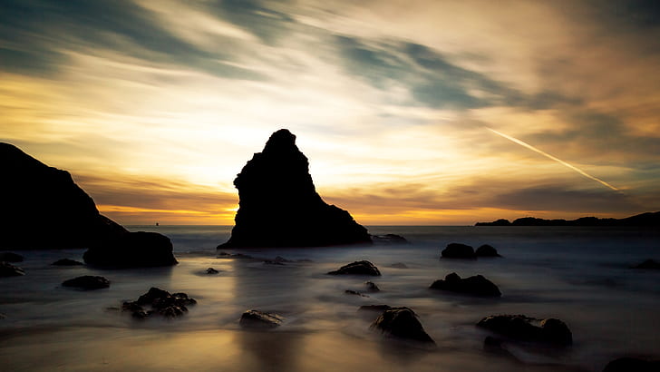 Beach Rocks Stones Ocean Sunset HD, природа, океан, залез, плаж, скали, камъни, HD тапет