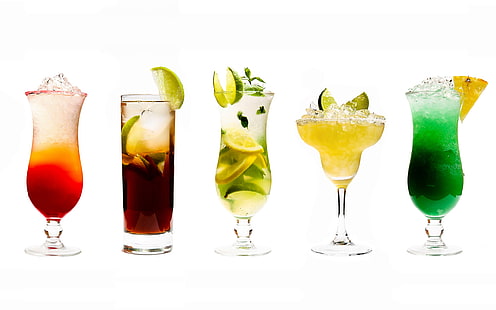 cocktail assortiti, ghiaccio, lime, ananas, bevande, cocktail, Sfondo HD HD wallpaper