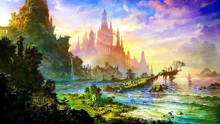 fantasy world digital wallpaper, fantasy art, nature, HD wallpaper
