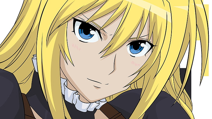 yellow haired female anime character digital wallpaper, аnime, boy, blond, eyes, blue, close-up, HD wallpaper