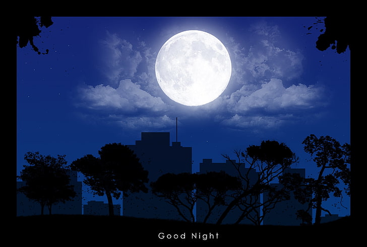 Luna llena con buenas noches superposición de texto, noche, ciudad,  edificios, Fondo de pantalla HD | Wallpaperbetter