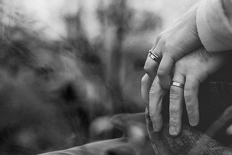 foto della mano, mani, anelli, coppia, amore, bw, Sfondo HD HD wallpaper