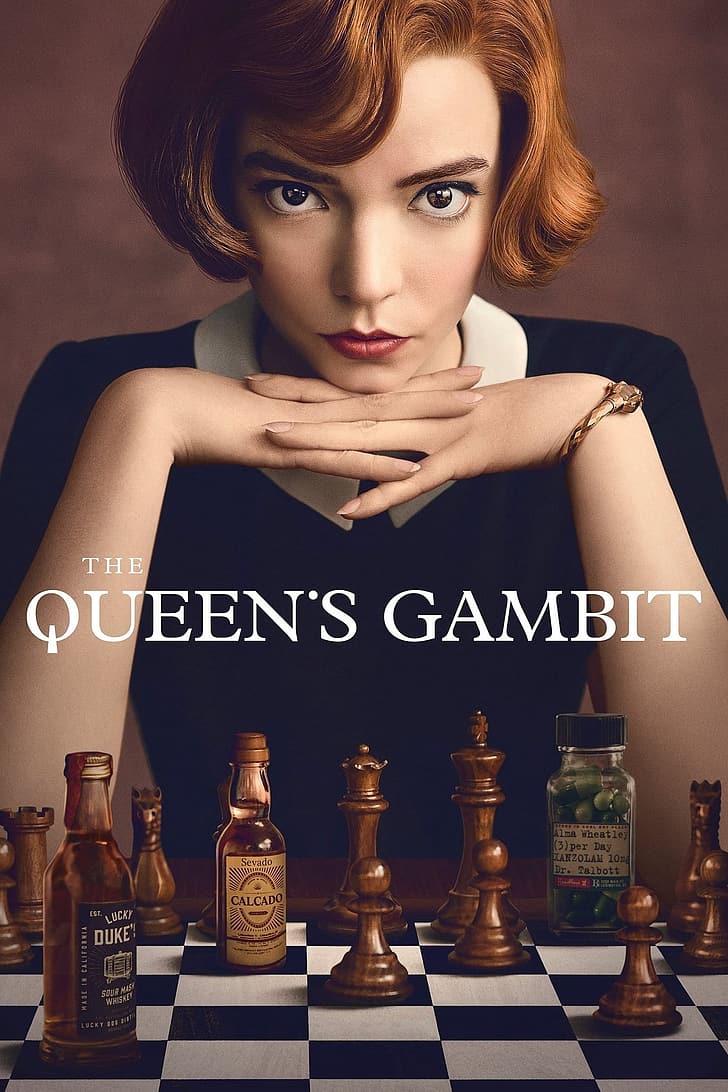 Anya Taylor-Joy, kobiety, aktorka, ruda, The Queen's Gambit, serial telewizyjny, szachy, plakat, szminka, Tapety HD, tapety na telefon