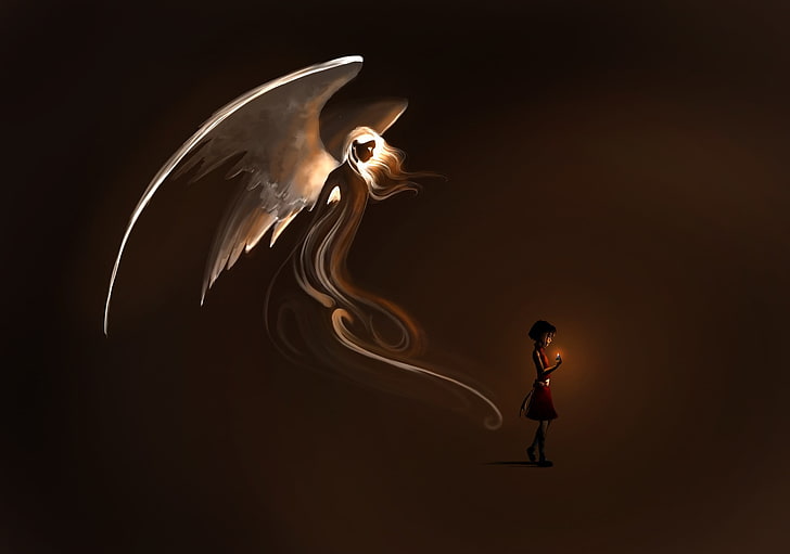 검은 머리 여성 애니메이션 캐릭터, 삽화, 판타지 아트, 어린이, 천사, 마술, HD 배경 화면