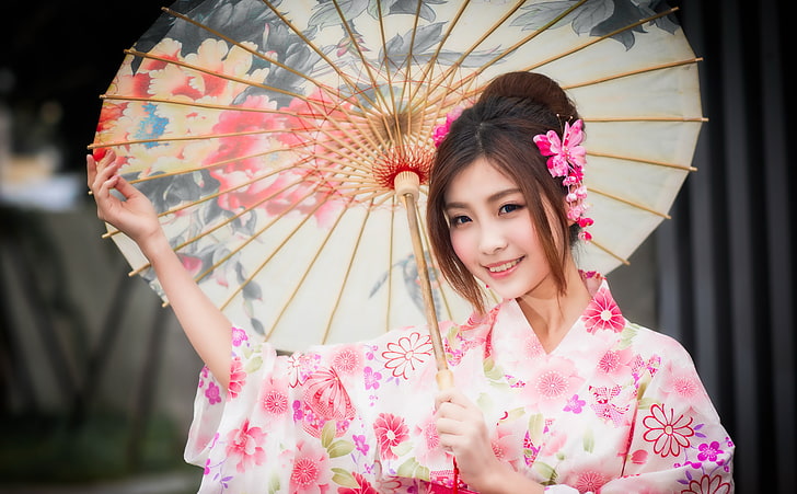 umbrella, women, Asian, model, HD wallpaper