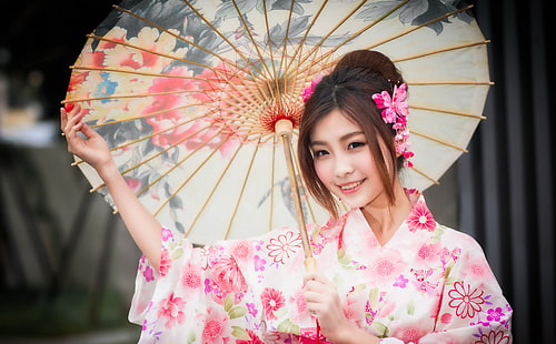 зонт, женщина, азиатка, модель, HD обои HD wallpaper