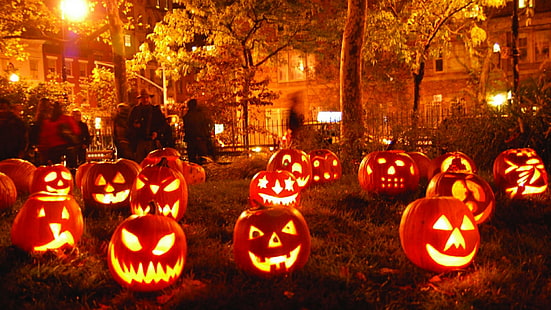 halloween, jack o lantern, labu, penerangan, tradisi, malam, musim gugur, festival, Wallpaper HD HD wallpaper