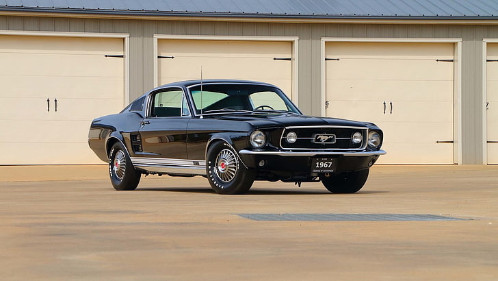 (gt), 1967, 390, czarny, fastback, ford, mustang, Tapety HD