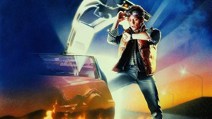 Back to the Future, 1985 (Year), movies, car, DeLorean, Michael J. Fox, HD wallpaper