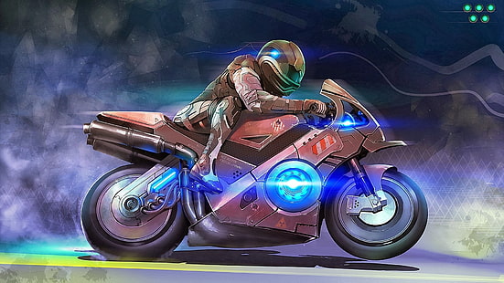 кафяв спортен велосипед илюстрация, футуристичен, Moto GP, превозно средство, мотоциклет, дигитално изкуство, HD тапет HD wallpaper