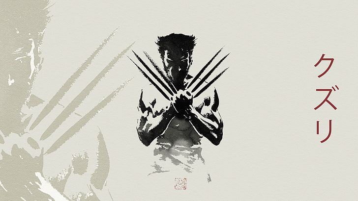 Wolverine kroki, Wolverine, sanat, kanji, süper kahraman, basit arka plan, HD masaüstü duvar kağıdı