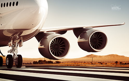 طائرة تجارية بيضاء ورمادية ، محرك ، لوفتهانزا ، بوينج 747-8 ، الخطوط الجوية الهانزية ، توربوفان، خلفية HD HD wallpaper