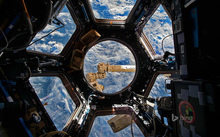 черен и кафяв космически кораб, МКС, куполът, международната космическа станция, снимка НАСА, HD тапет