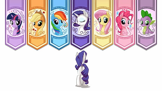 Programa de televisión, My Little Pony: Friendship is Magic, Applejack (My Little Pony), Dragon, Fluttershy (My Little Pony), My Little Pony, Pinkie Pie, Rainbow Dash, Rarity (My Little Pony), Twilight Sparkle, Fondo de pantalla HD HD wallpaper